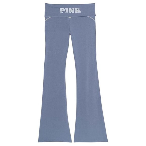 NWOT Victoria's Secret Dusty Iris Blue Cotton Foldover Flare Legging Size Medium - Picture 2 of 6